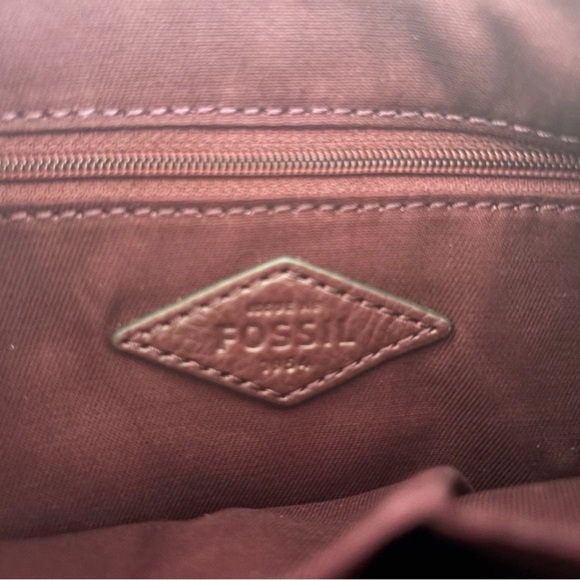 Fossil crossbody shoulderbag Leather Patchwork Burgundy Purse Organizer - Picture 9 of 11